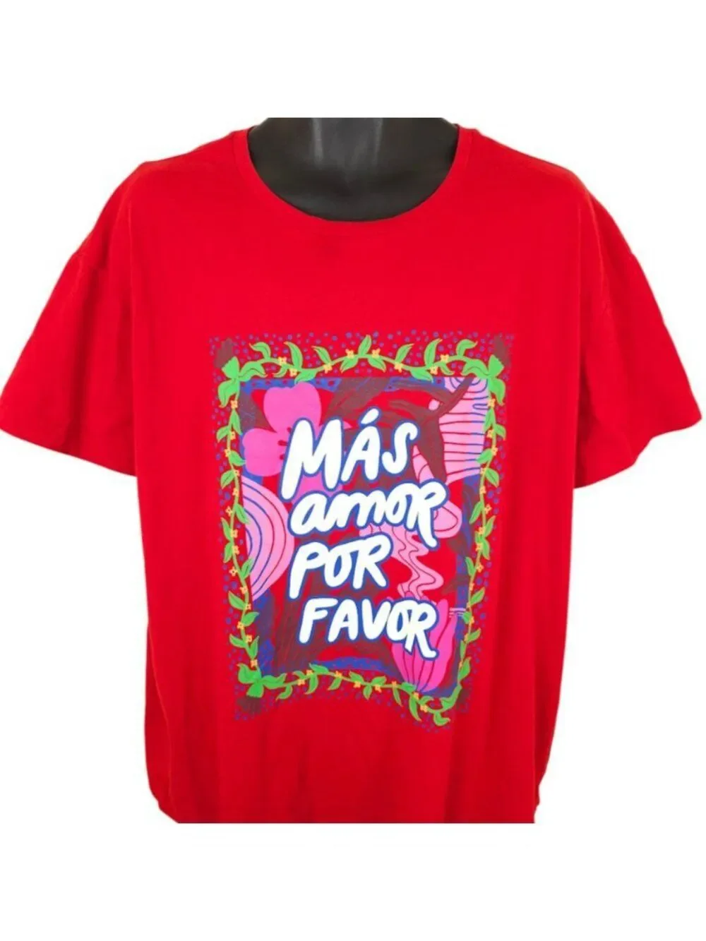 Mas Amor Por Favor T Shirt Mens Size 2XL Red Latino Heritage Month More Love
